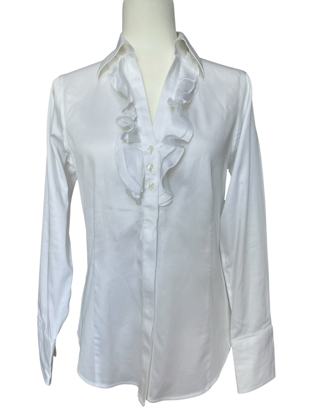 Brooks Brothers White Ruffle-Front Button Down Blouse Size 6